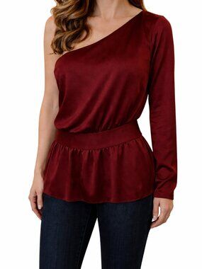 Express One-Shoulder Burgundy Blouse | Asymmetrical Top | Size M | Date Night